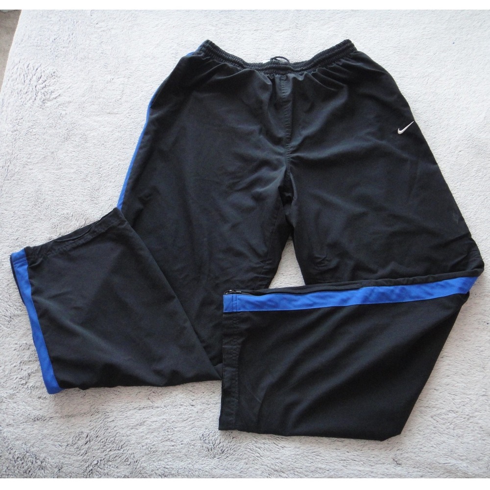 Nike Men's XL Black Blue Stripe Mesh Lined Track Pants Windbreaker Zipper Cuffs